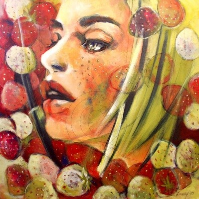 Sweet Fleckles, Original Acryl Gemälde, 60x60cm mit Echtholz-Bilderrahmen