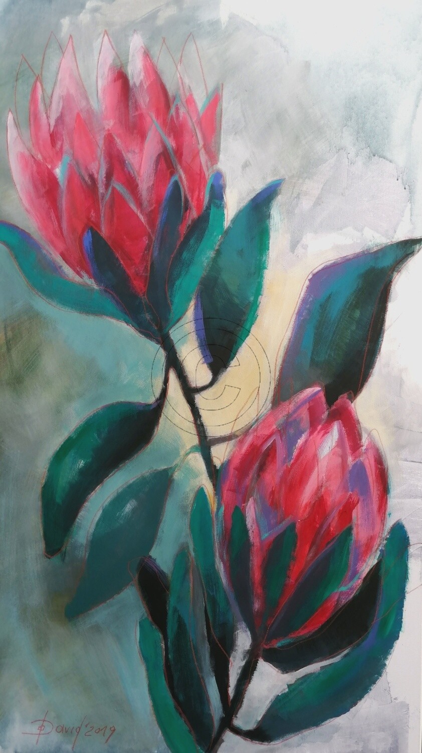 Protea - Afrikanische Rose, Original Acryl Gemälde, 80x140cm Großformat