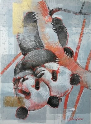 Pandas - Original Mixed-Media Zeichnung auf Papier Pandas - Original Mixed-Media Zeichnung auf Papier