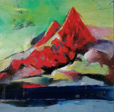 Red mountain, Original Öl Gemälde, 40x40cm