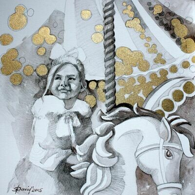 Karussell - Original Mixedmedia Gemälde, mit Alurahmen Karussell - Original Mixedmedia Gemälde, mit Alurahmen