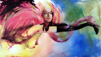 Flamingo fly over - Statement Gemälde 140x80 cm Großformat
