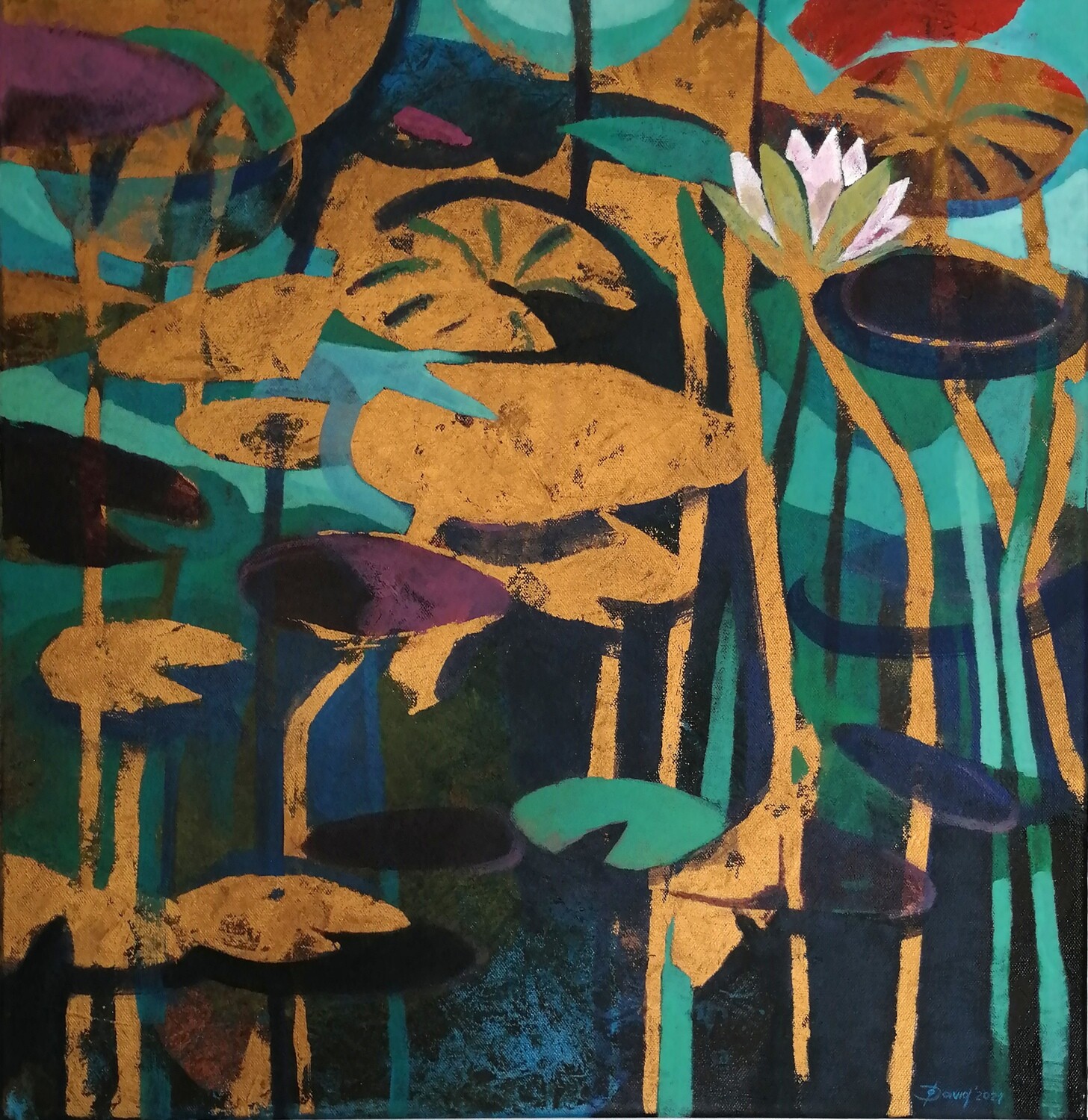 Tal der Lilien, Original Acryl Gemälde, 60x60cm