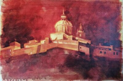 Mdina - die Stadt der Stille, Original Acryl Gemälde, 41x59cm. Lose Leinwand ohne festen Untergrund
