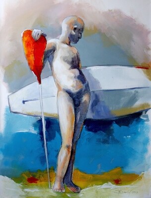 Born to paddle, Acrylgemälde figurative Aktmalerei