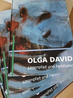 Kunstkatalog  "Linienpfad und Farbfaden" zur Jubiläumsausstellung mit Kunstwerke der Malerin Olga David