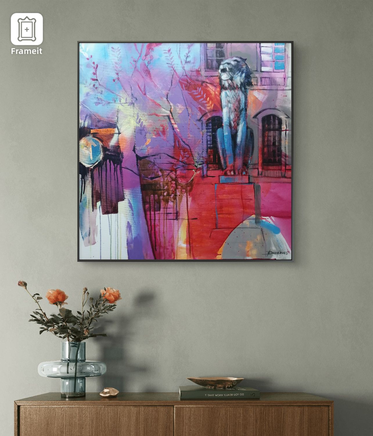 Blauglockenbaum am Untertorplatz, Original Gemälde 80x80cm