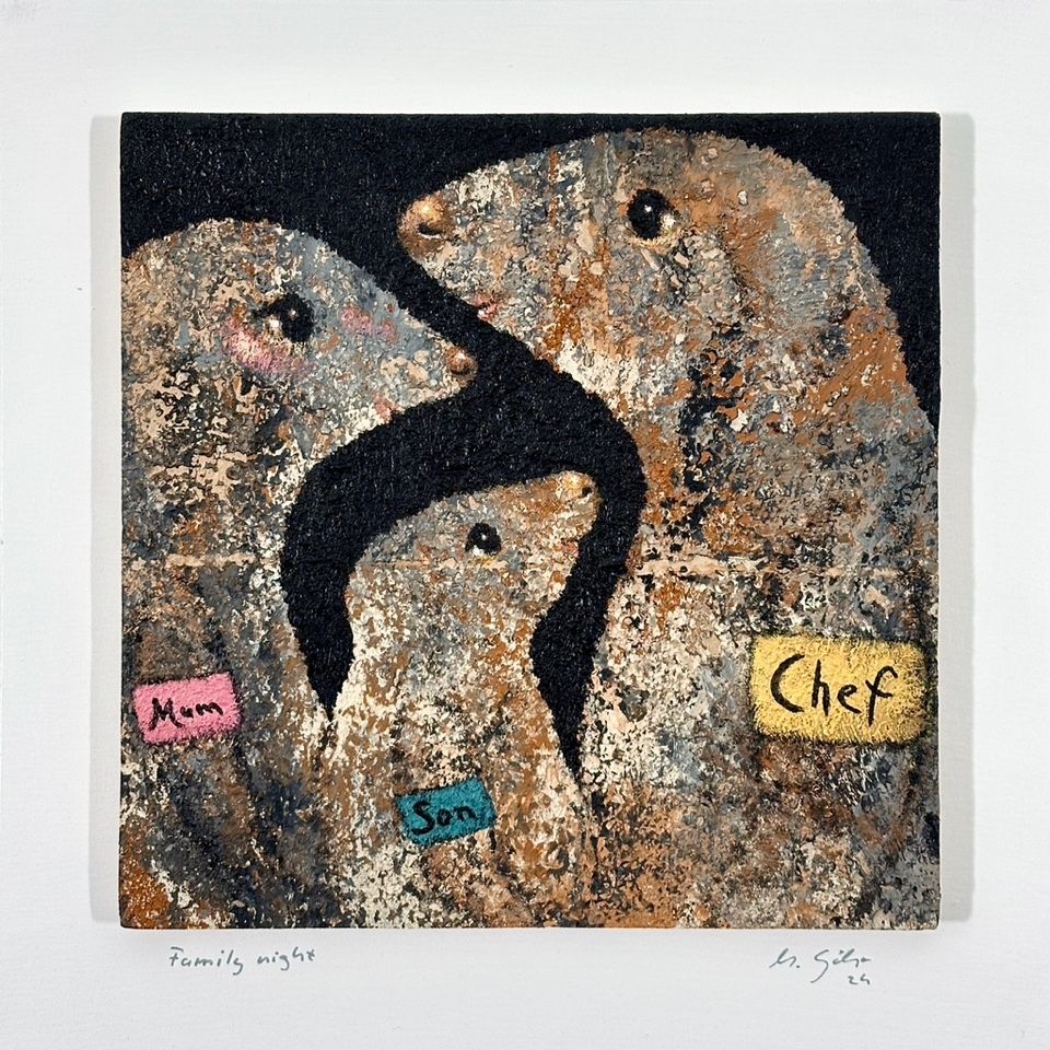Family night - Original Gemälde vom Matthias Göhr 33x33 cm