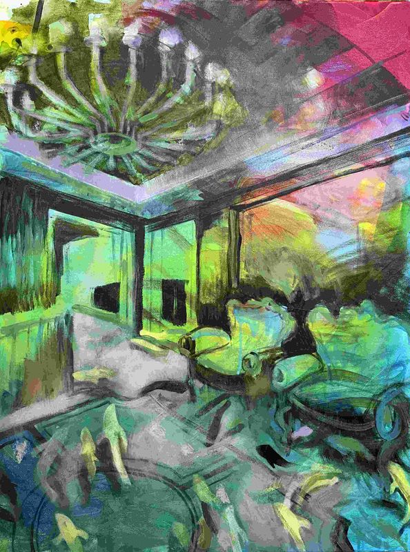 Untergetauchte Zeit, Original Acryl Gemälde, 50x70cm