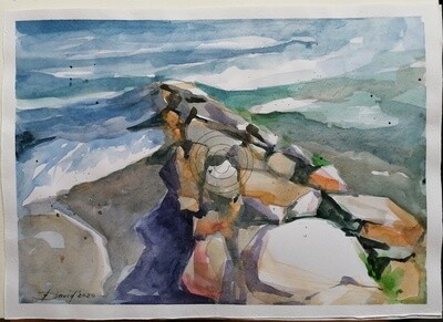 Ostseeküste, Original Aquarell Zeichnung 25x35cm