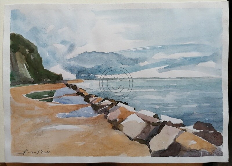 Ostseelandschaft, Original Aquarell Zeichnung 25x35cm