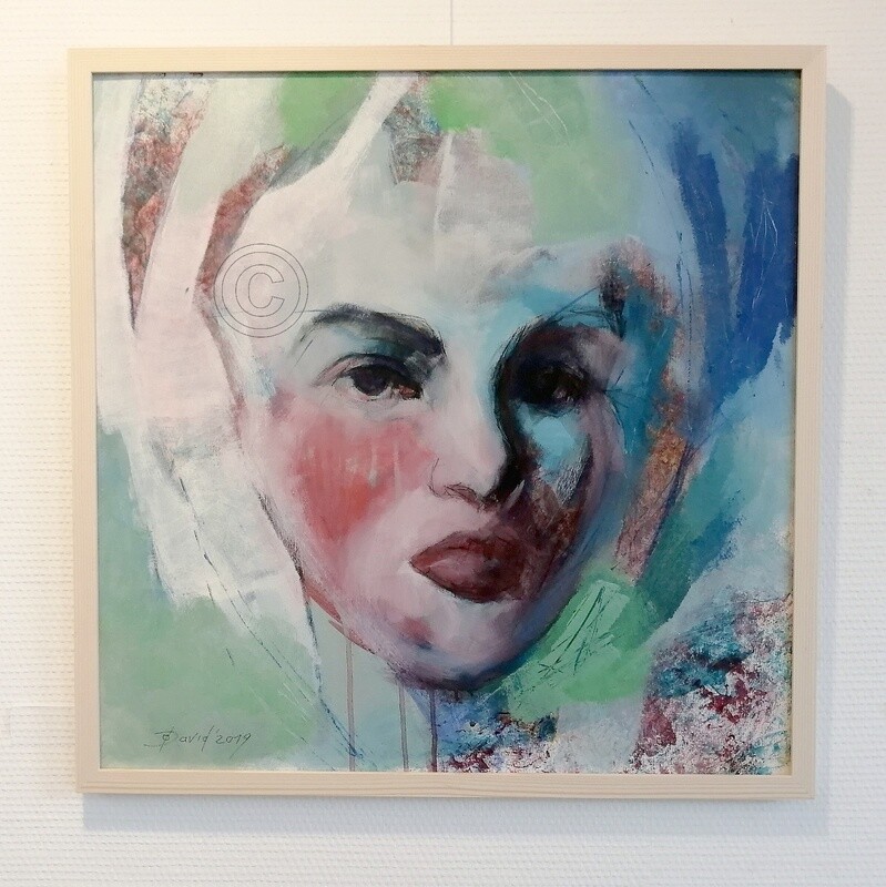 Rosen Duft, Original Acryl Gemälde, 60x60cm mit Echtholz-Bilderrahmen