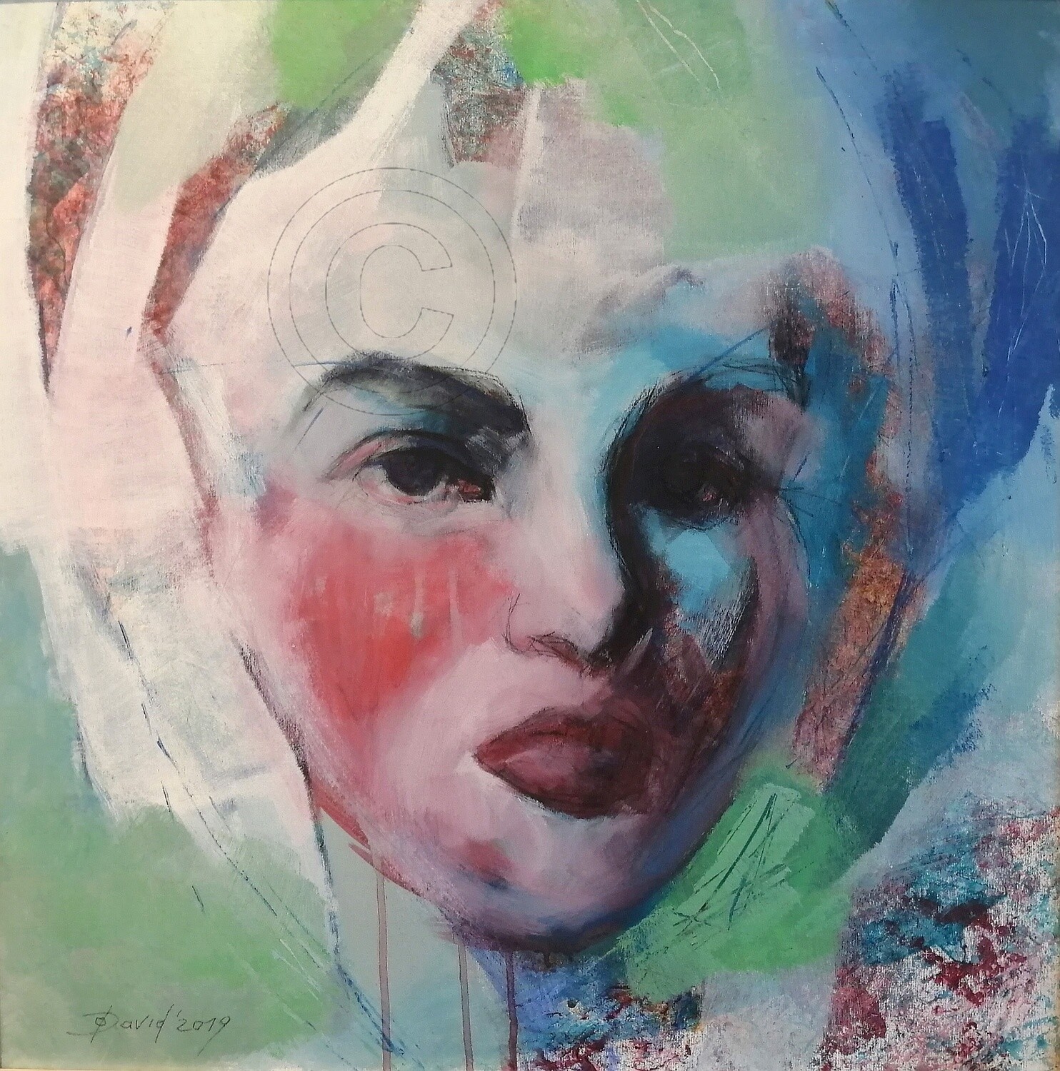 Rosen Duft, Original Acryl Gemälde, 60x60cm mit Echtholz-Bilderrahmen