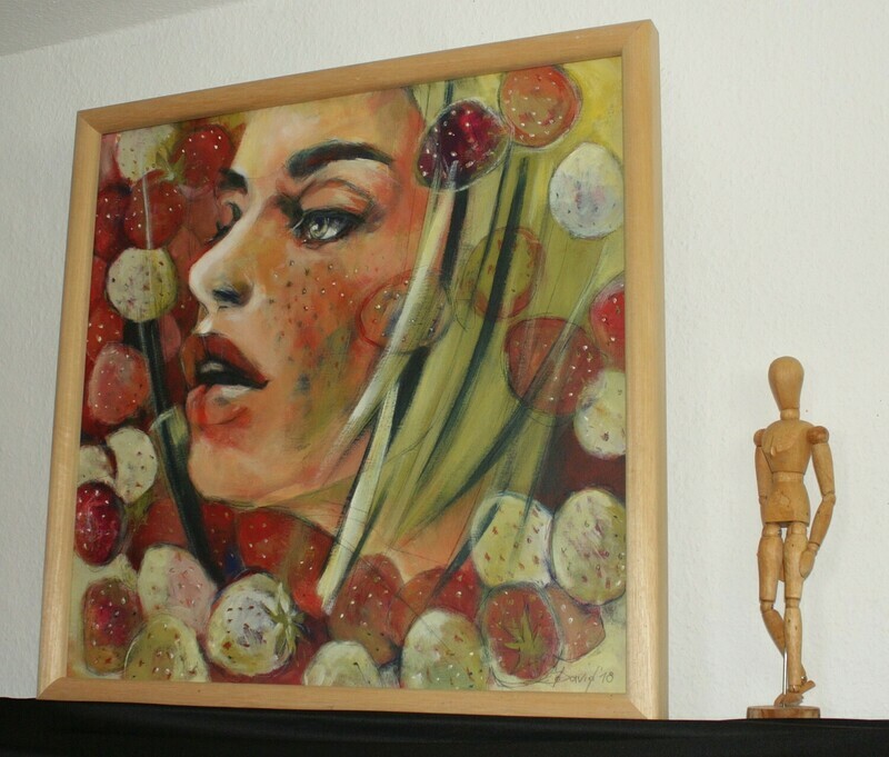 Sweet Fleckles, Original Acryl Gemälde, 60x60cm mit Echtholz-Bilderrahmen