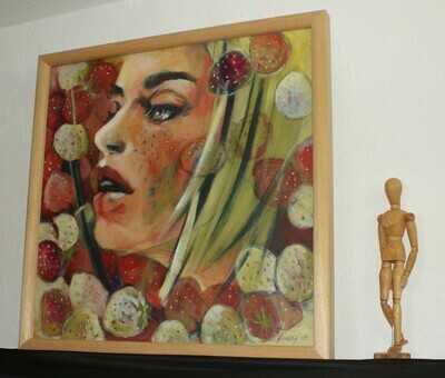 Sweet Fleckles, Original Acryl Gemälde, 60x60cm mit Echtholz-Bilderrahmen