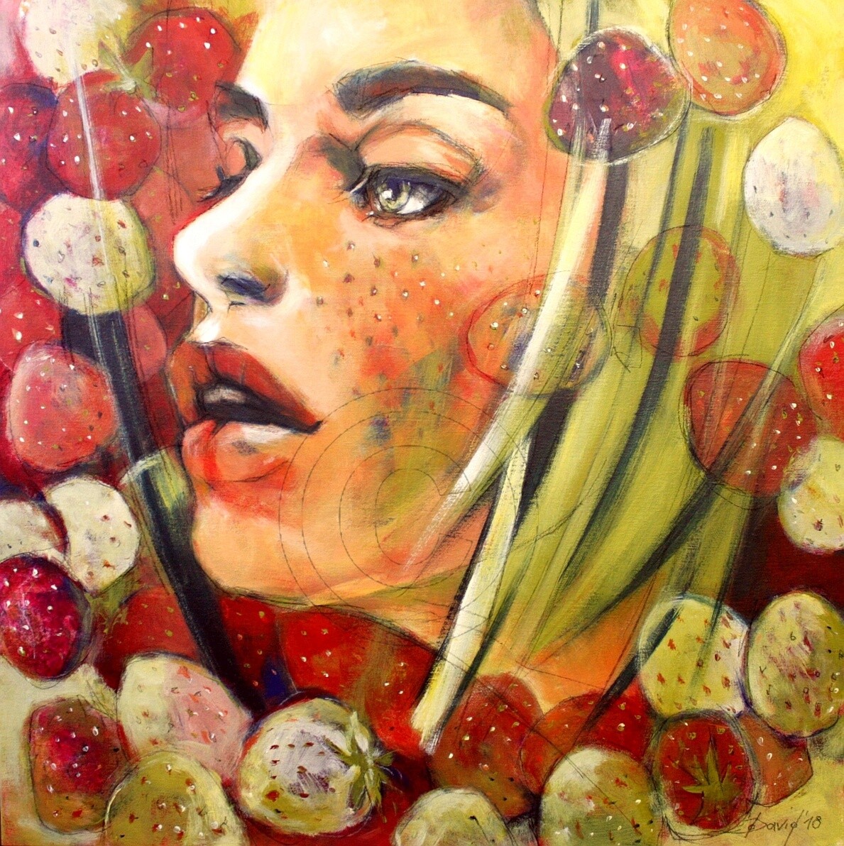 Sweet Fleckles, Original Acryl Gemälde, 60x60cm mit Echtholz-Bilderrahmen Sweet Fleckles, Original Acryl Gemälde, 60x60cm mit Echtholz-Bilderrahmen