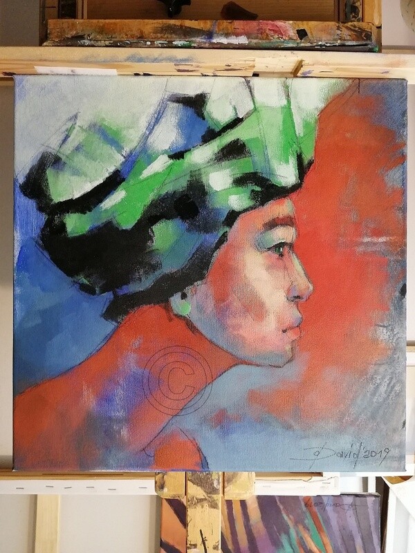 Florentine Turban, Original Acryl Gemälde, 40x40cm