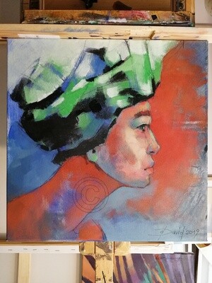 Florentine Turban, Original Acryl Gemälde, 40x40cm
