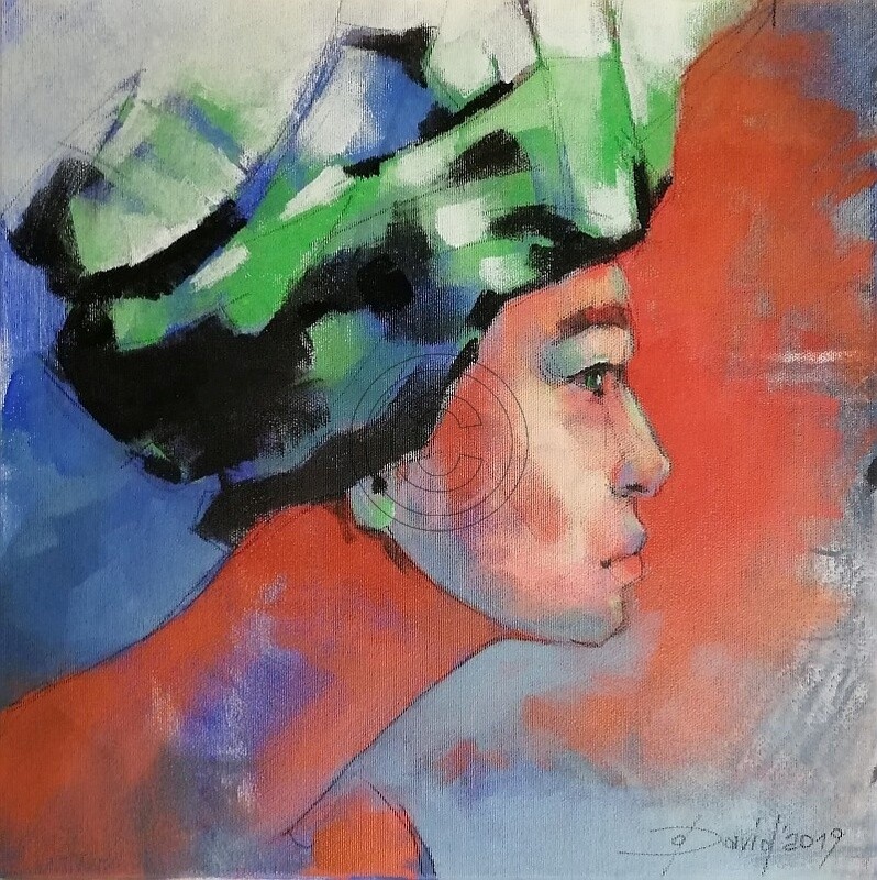 Florentine Turban, Original Acryl Gemälde, 40x40cm