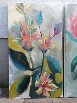 Viridiflora - Chinesische Rose, Original Acryl Gemälde von Olga David, 80x140cm Großformat