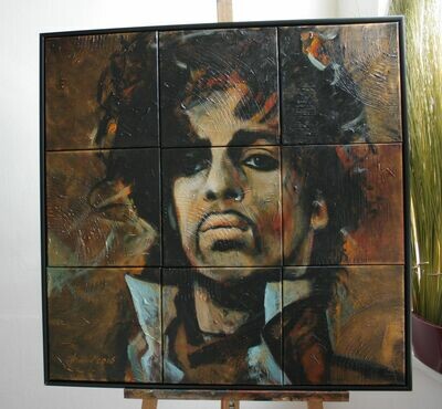 Prince, Original Acryl Mixedmedia Gemälde, Segmentmalerei, 90x90cm inklusiv Bilderrahmen