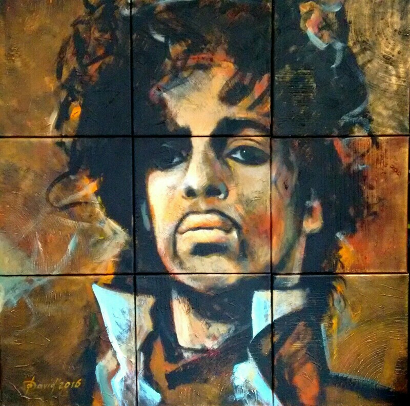 Prince, Original Acryl Mixedmedia Gemälde, Segmentmalerei, 90x90cm inklusiv Bilderrahmen
