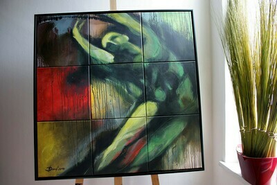 Radschlag, Original Acryl Mixedmedia Gemälde, Segmentmalerei, 90x90cm inklusiv Bilderrahmen