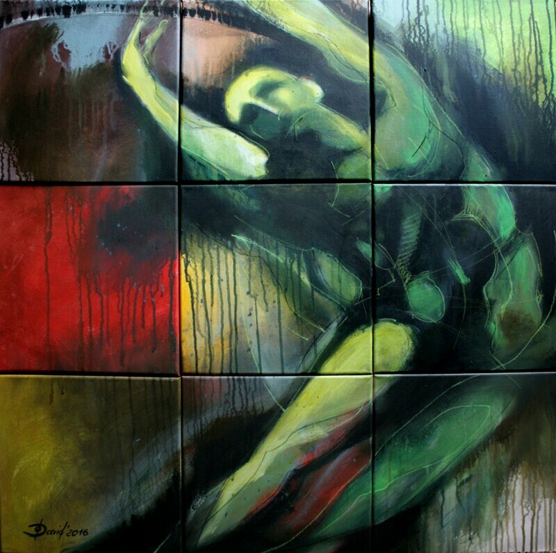 Radschlag, Original Acryl Mixedmedia Gemälde, Segmentmalerei, 90x90cm inklusiv Bilderrahmen