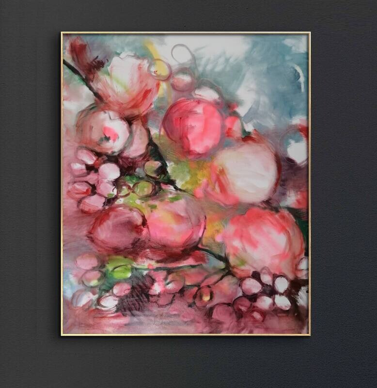 Frühlingserwachen, Sakura Blüten Original impressionistisches Ölgemälde, Blumenmalerei 100x120 cm