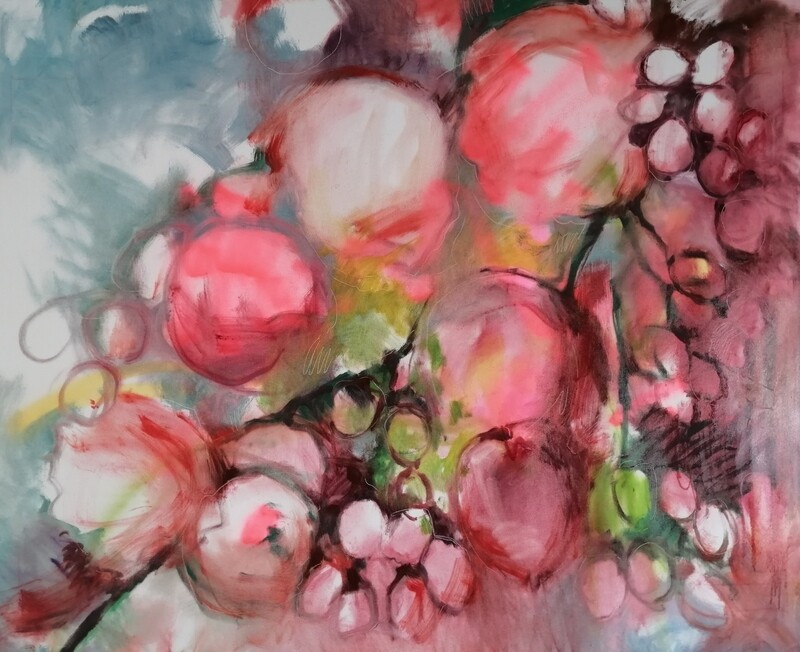 Frühlingserwachen, Sakura Blüten Original impressionistisches Ölgemälde, Blumenmalerei 100x120 cm