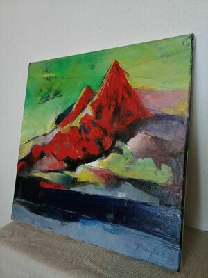 Red mountain, Original Öl Gemälde, 40x40cm