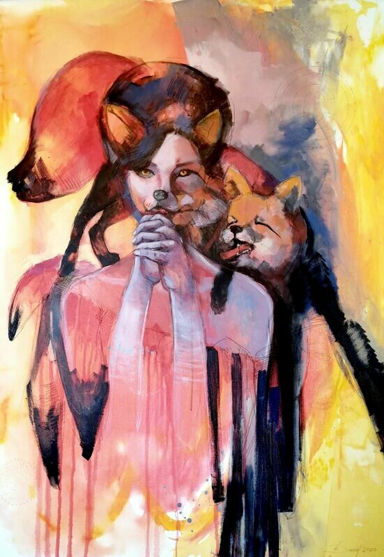 Fuchsfrau - Statement Gemälde von Olga David, Großformat 100x140 cm