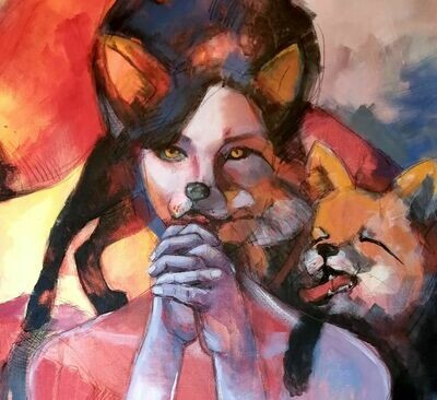 Fuchsfrau - Statement Gemälde von Olga David, Großformat 100x140 cm