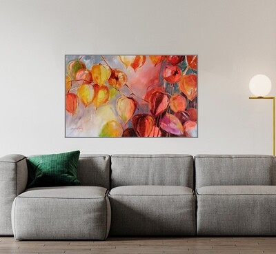 Physalis-Poesie in Öl, Original Gemälde von Olga David, 140x80cm