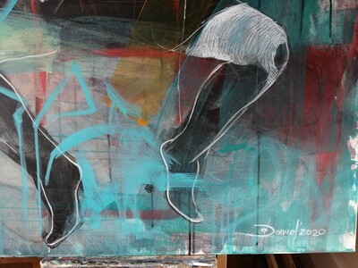 Street Shooting, Original Acryl Gemälde von Olga David, 90x110cm auf Leinwand