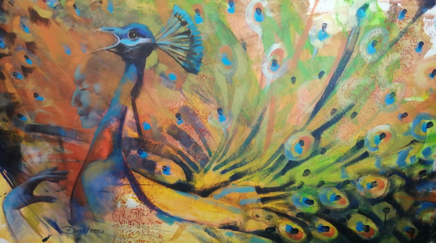 Female Peacock Fantasies - Statement Gemälde von Olga David, 140x80 cm Großformat Female Peacock Fantasies - Statement Gemälde von Olga David, 140x80 cm Großformat