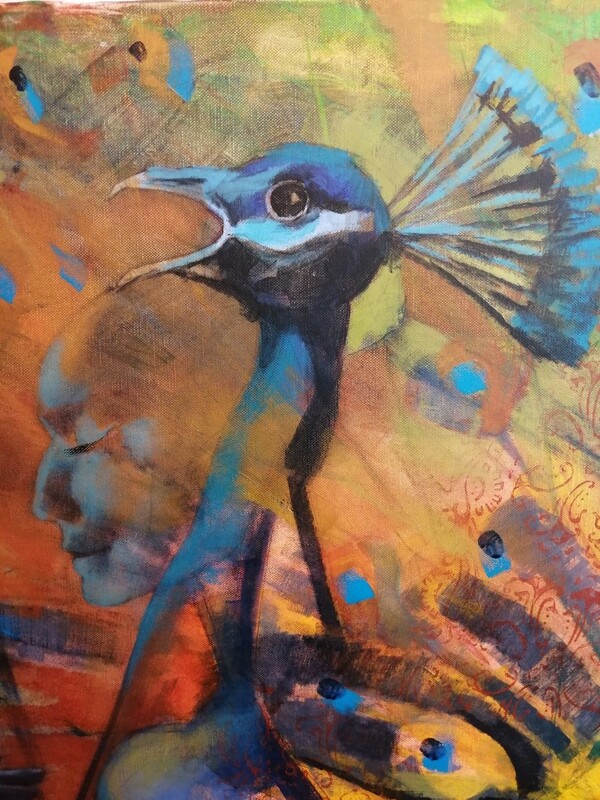 Female Peacock Fantasies - Statement Gemälde von Olga David, 140x80 cm Großformat