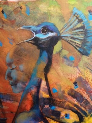 Female Peacock Fantasies - Statement Gemälde von Olga David, 140x80 cm Großformat
