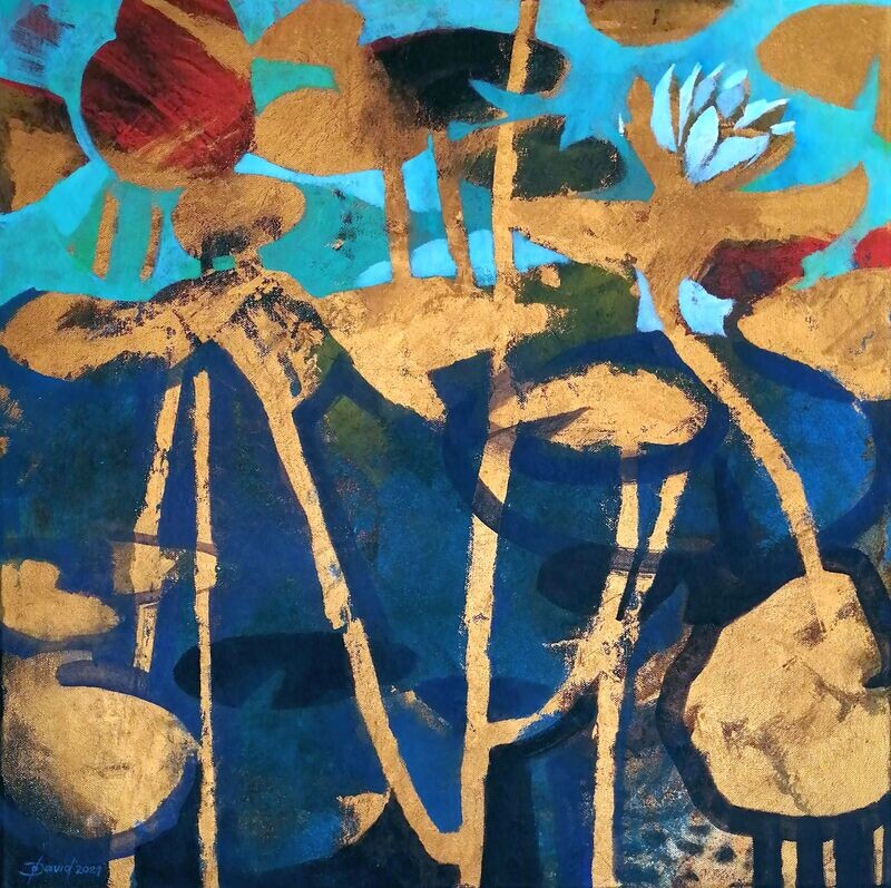 Magie der Seerose, Original Acryl Gemälde, 60x60cm
