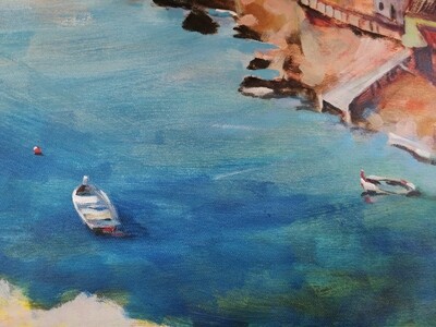 Popeye Village, Original Acryl Gemälde, 71x58cm. Lose Leinwand ohne festen Untergrund