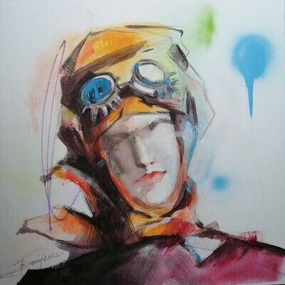 Flying is first, 50x50cm Mixed Media auf Leinwandboard