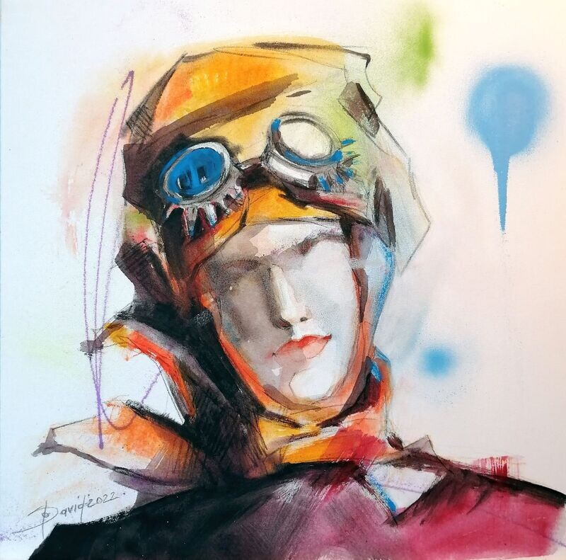 Flying is first, 50x50cm Mixed Media auf Leinwandboard
