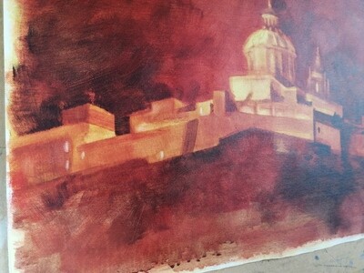 Mdina - die Stadt der Stille, Original Acryl Gemälde, 41x59cm. Lose Leinwand ohne festen Untergrund