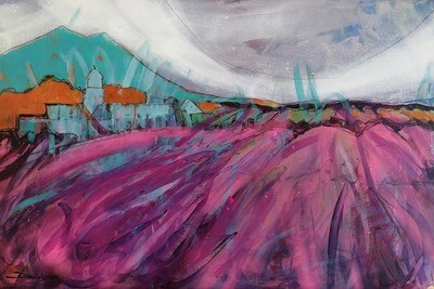 Blütenmeer Lavendel - Landschaftsmalerei Original Gemälde 60x40 cm