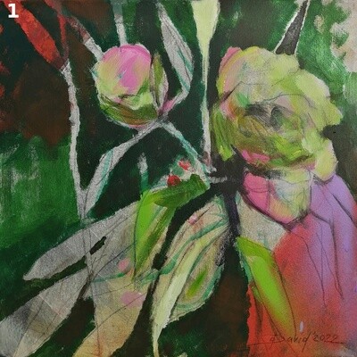 Pfingstrosen, Original Gemälde in Mischtechnik 40x40 cm, Moderner Stil