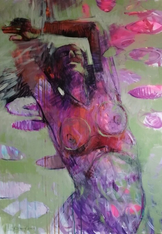 Im Lilafluss - figuratives Gemälde Unikat 70x100 cm