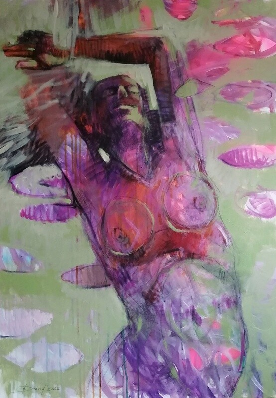 Im Lilafluss - figuratives Gemälde Unikat 70x100 cm