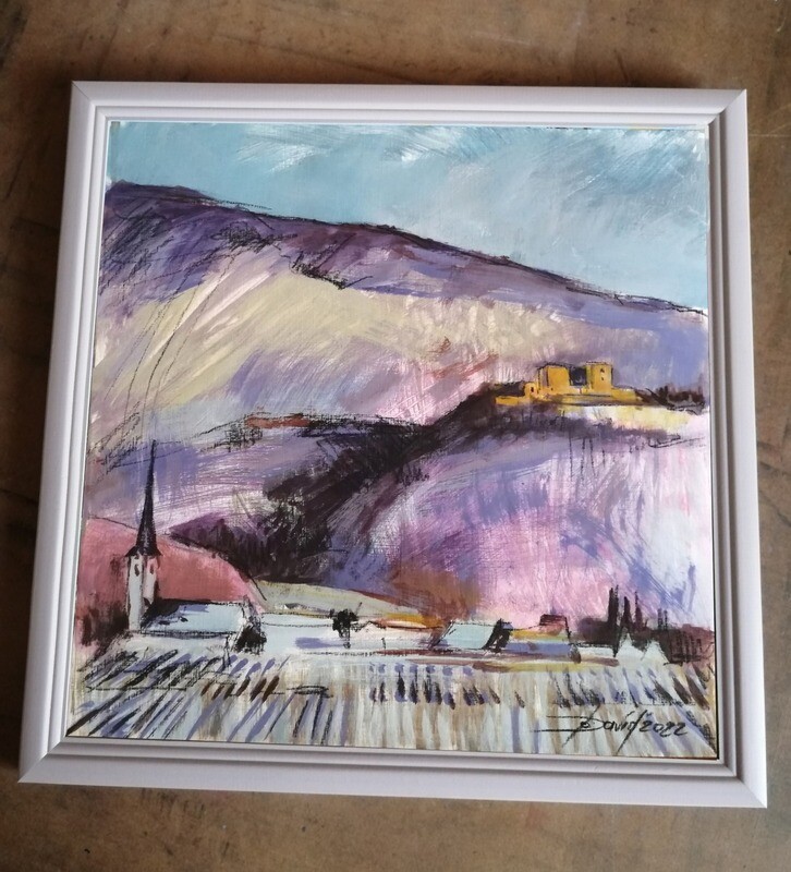 Berglandschaft im Schnee - Original Acrylbild auf Papier 30x30cm