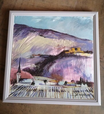 Berglandschaft im Schnee - Original Acrylbild auf Papier 30x30cm