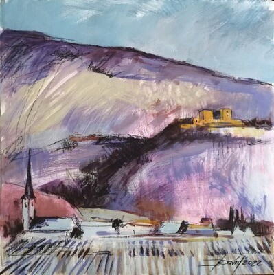 Berglandschaft im Schnee - Original Acrylbild auf Papier 30x30cm Berglandschaft im Schnee - Original Acrylbild auf Papier 30x30cm